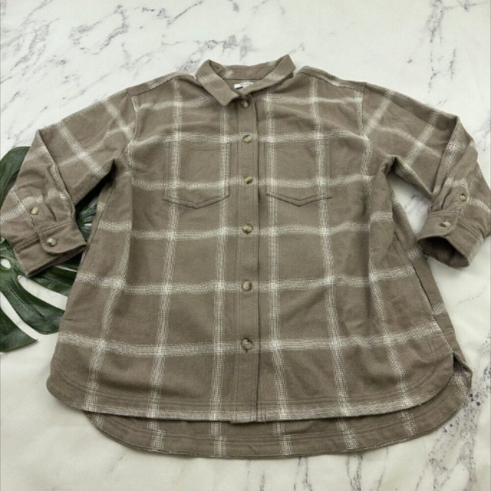 Madewell Kentwood Flannel Oversize Shirt Jacket Plus Size 1x Tan White Plaid